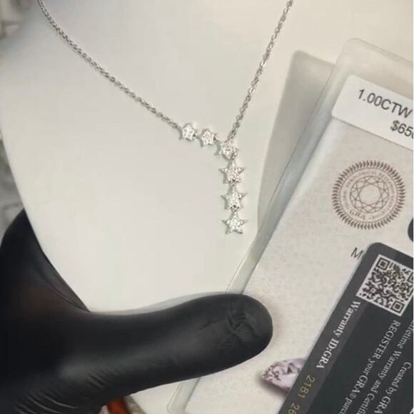 Beautiful Falling Star Necklace w/ Genuine GRA Certified Moissanite 18”-20”-NEW - Picture 8 of 12